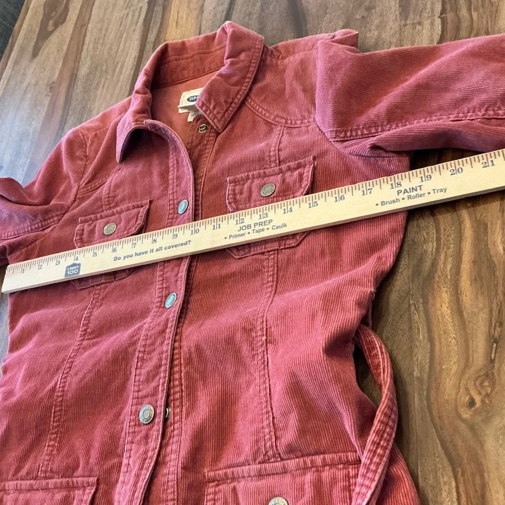 Old Navy Vintage Corduroy Utility Jacket Pink Snap Front Belted Women S Fall 03 - Picture 6 of 10